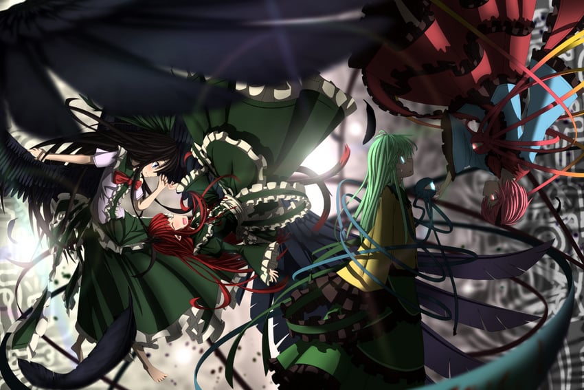 komeiji koishi, komeiji satori, kaenbyou rin, and reiuji utsuho (touhou) drawn by nohi