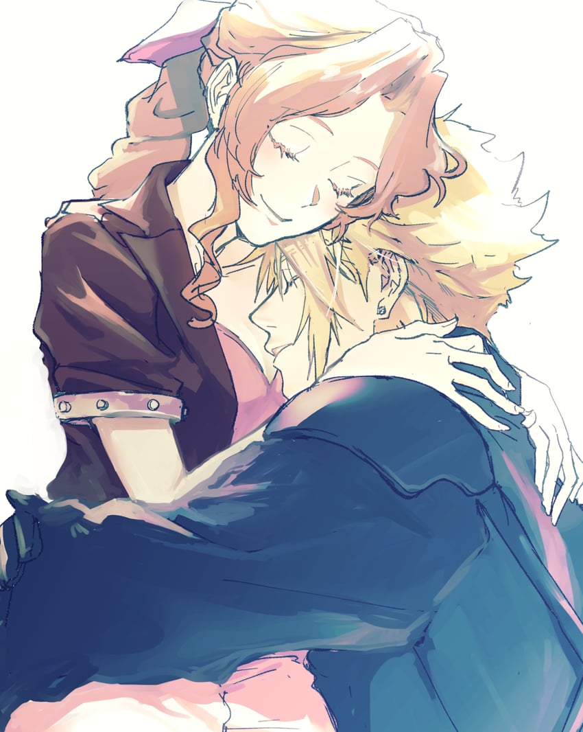 cloud strife and aerith gainsborough (final fantasy and 2 more) drawn by demi_co