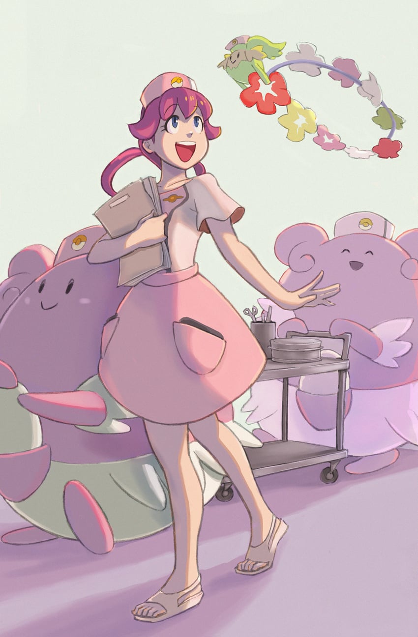 joy, comfey, and blissey (pokemon and 1 more) drawn by green_little