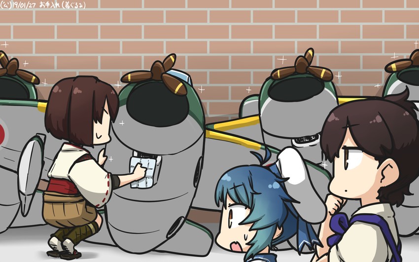 kaga, hyuuga, and fukae (kantai collection) drawn by hamu_koutarou