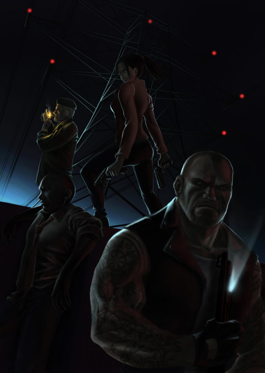 zoey, louis, bill, and francis (left 4 dead and 1 more) drawn by karuma9
