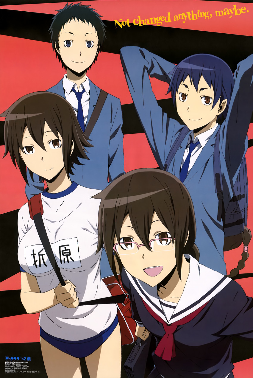 ryuugamine mikado, orihara mairu, orihara kururi, and kuronuma aoba (durarara!! and 1 more) drawn by takata_akira