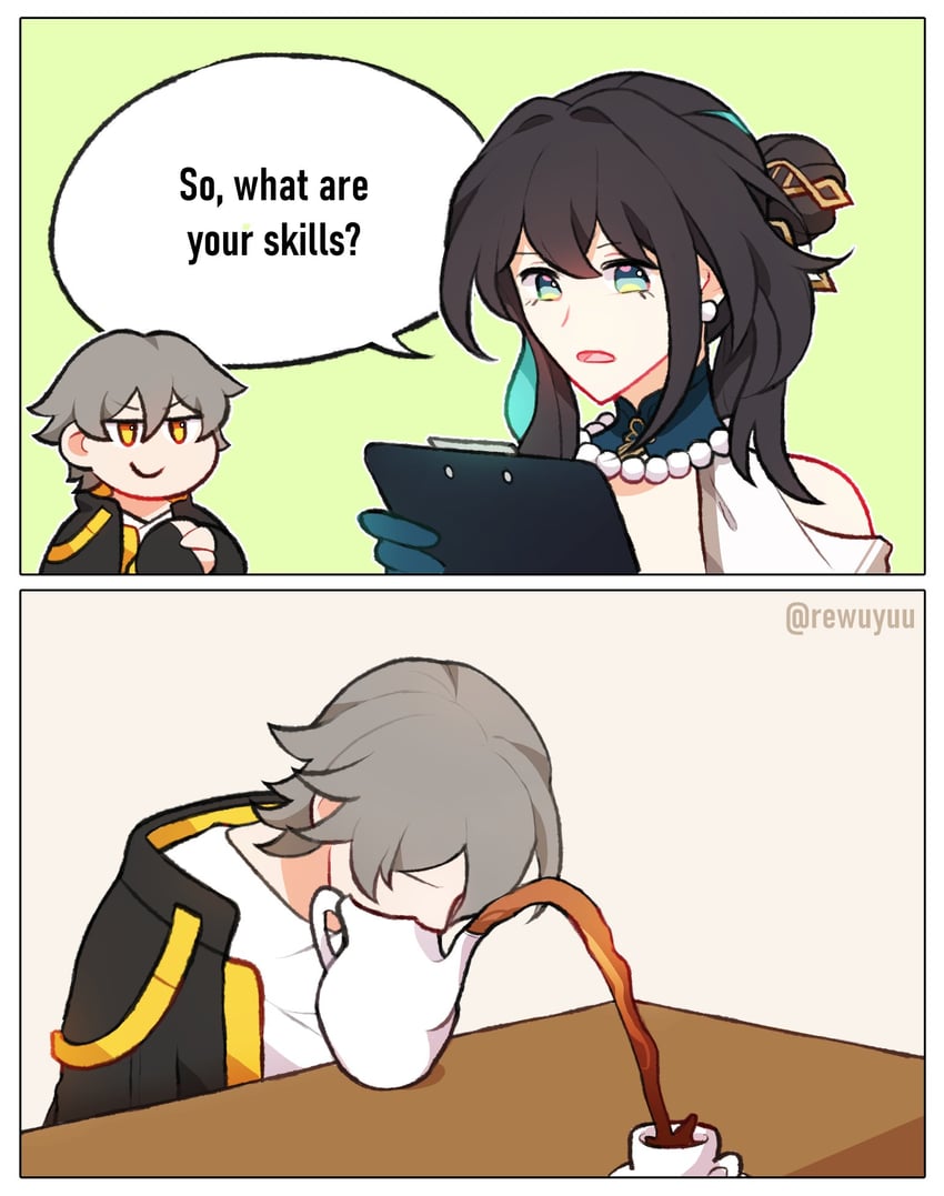 trailblazer, caelus, and ruan mei (honkai and 1 more) drawn by rewuyuu