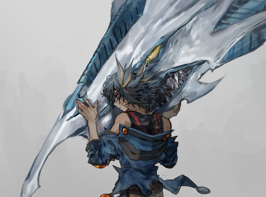 fudo yusei and stardust dragon (yu-gi-oh! and 1 more) drawn by momentcorefly