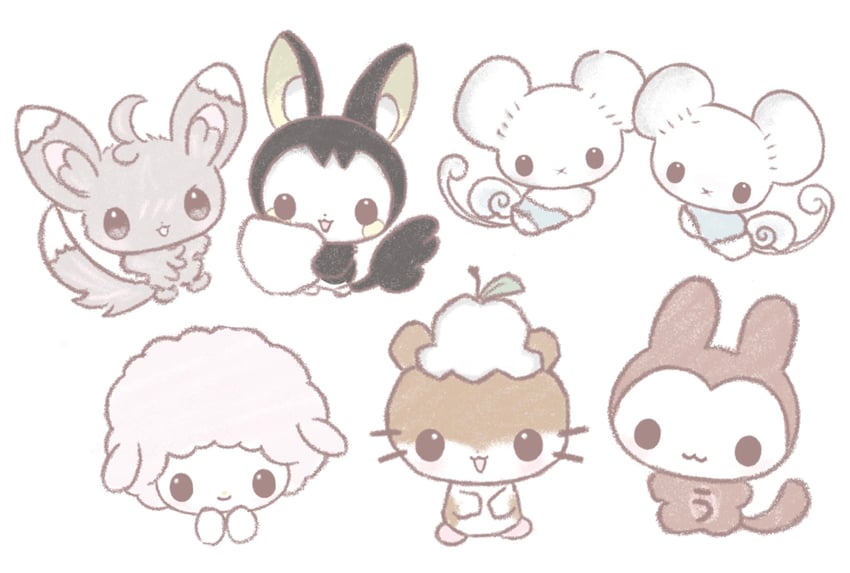 emolga, minccino, tandemaus, my sweet piano, corocorokuririn, and 1 more (pokemon and 3 more) drawn by natsu_nya_a