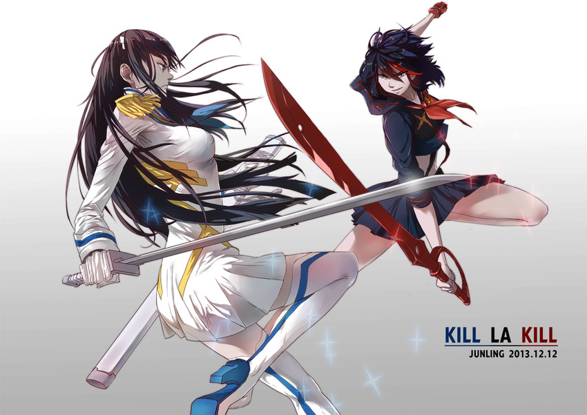 matoi ryuuko, senketsu, kiryuuin satsuki, and junketsu (kill la kill) drawn by jun_ling