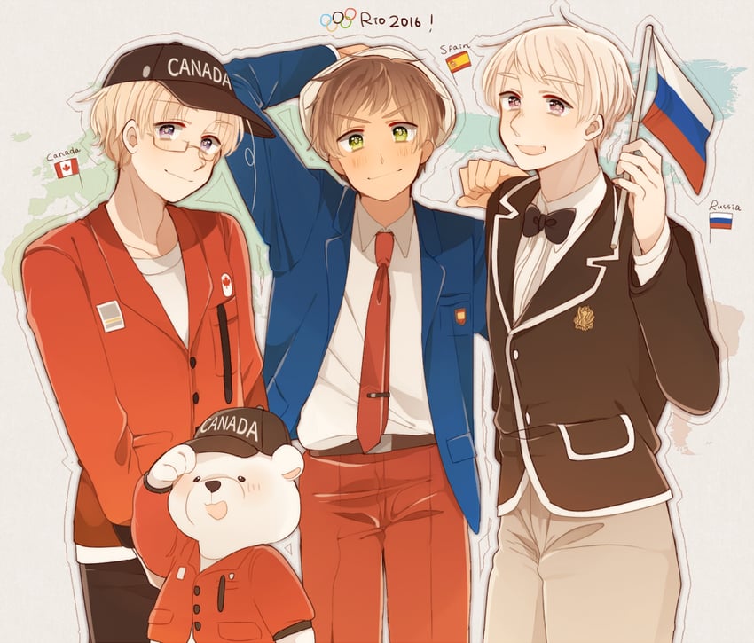 russia, spain, and canada (axis powers hetalia and 2 more) drawn by ninonuko