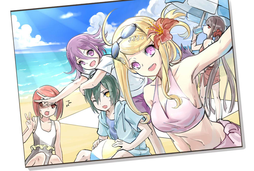 oma kokichi, saihara shuichi, akamatsu kaede, harukawa maki, momota kaito, and 1 more (danganronpa and 1 more) drawn by shiro_q~