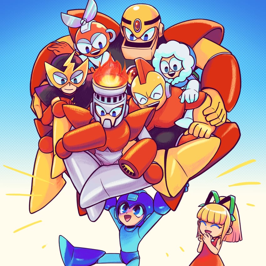 roll, mega man, cut man, elec man, ice man, and 3 more (mega man and 1 more) drawn by laser-lance