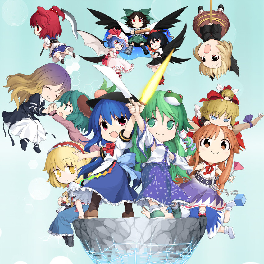 remilia scarlet, kochiya sanae, alice margatroid, cirno, shameimaru aya, and 10 more (touhou) drawn by aqua-lia