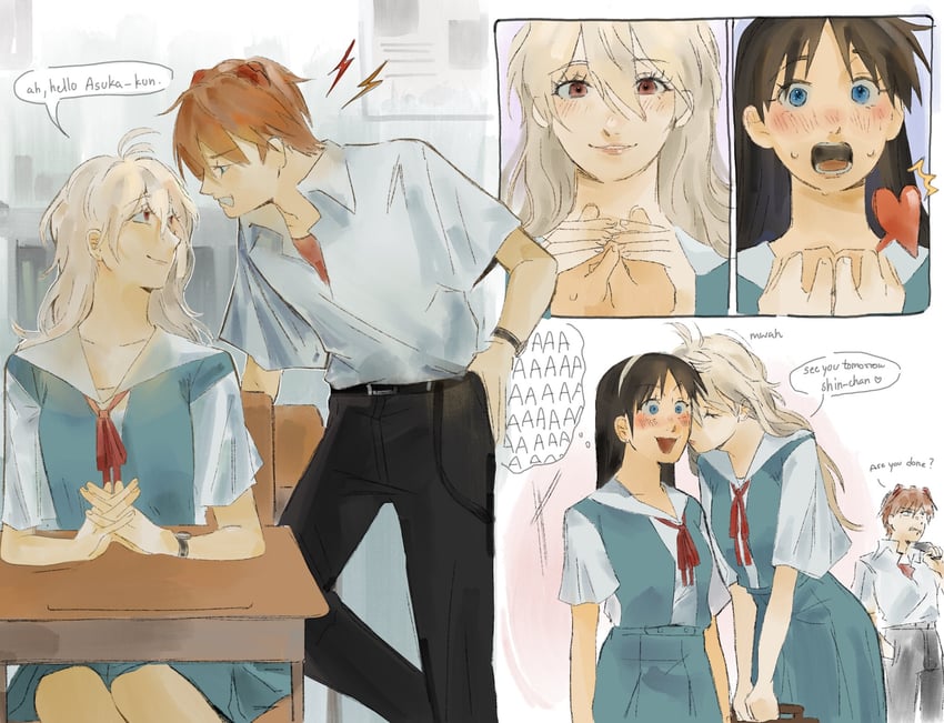 souryuu asuka langley, ikari shinji, and nagisa kaworu (neon genesis evangelion) drawn by chanomyen