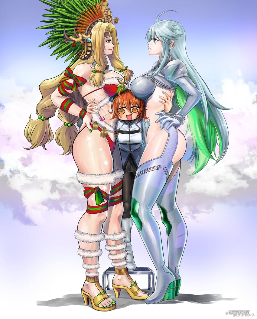 fujimaru ritsuka, quetzalcoatl, and kukulkan (fate and 1 more) drawn by yincrescent