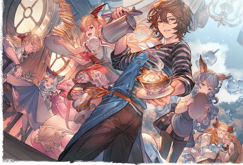 sandalphon, ferry, vampy, lucifer, scathacha, and 6 more (granblue fantasy and 1 more) drawn by minaba_hideo