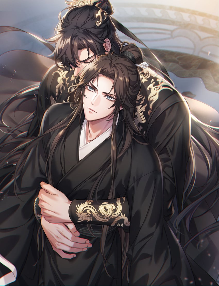 chu wanning, mo ran, and taxian-jun (erha he tadebai mao shizun) drawn by zehel_az