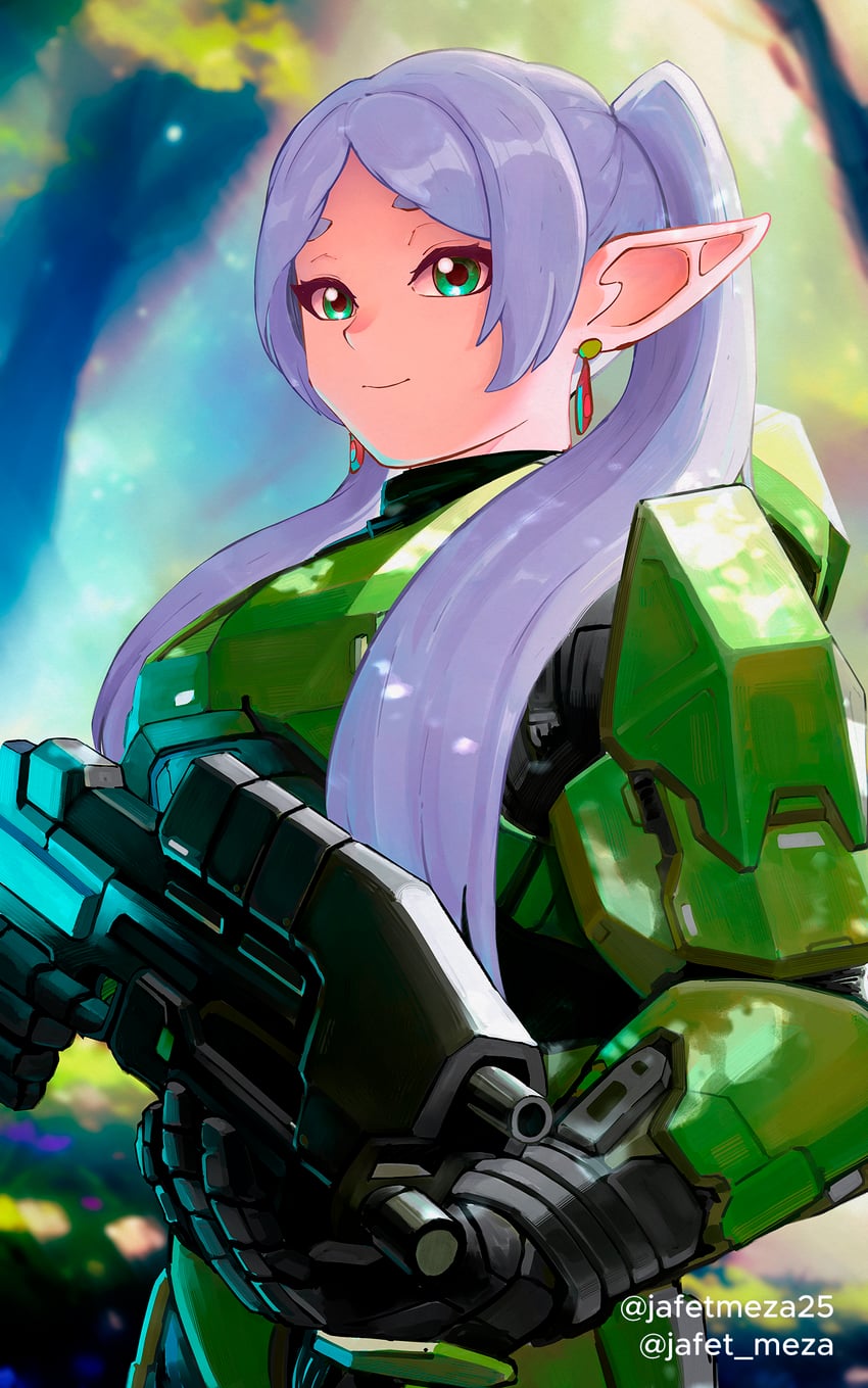 frieren and master chief (sousou no frieren and 2 more) drawn by jafet_meza