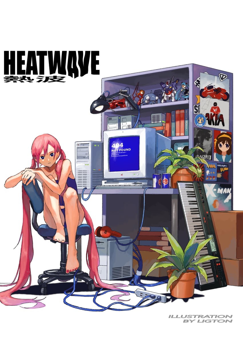 hatsune miku, souryuu asuka langley, suzumiya haruhi, kaneda shoutarou, tachikoma, and 1 more (original and 9 more) drawn by ligton1225