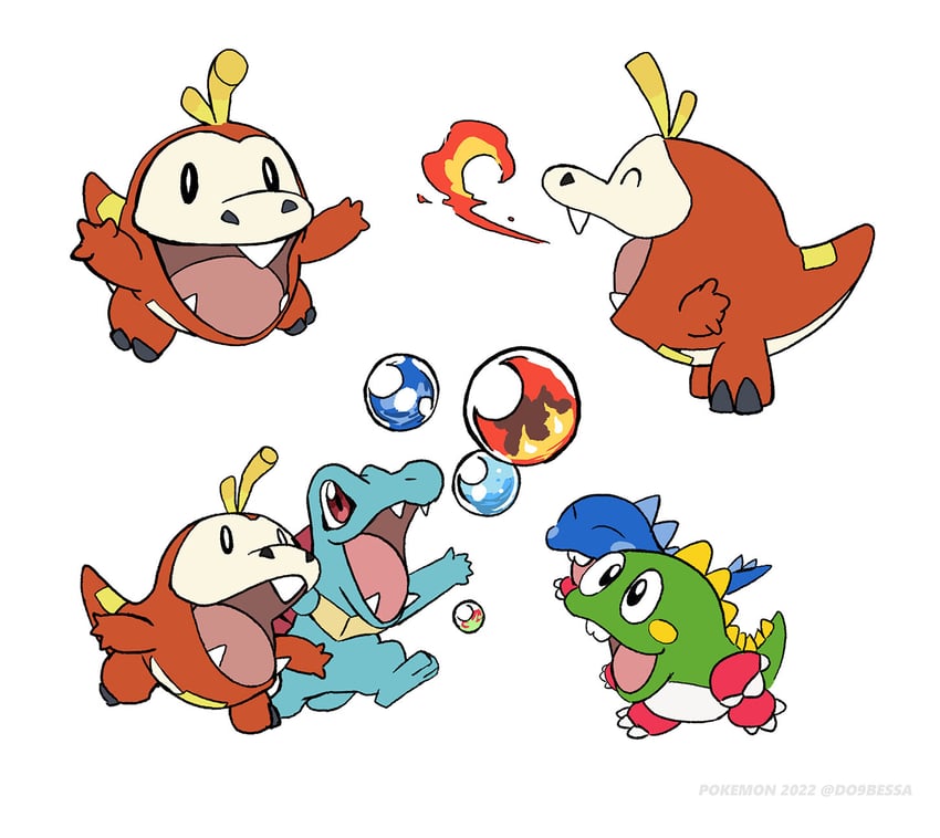 fuecoco, totodile, bub, and bob (pokemon and 1 more) drawn by do9bessa