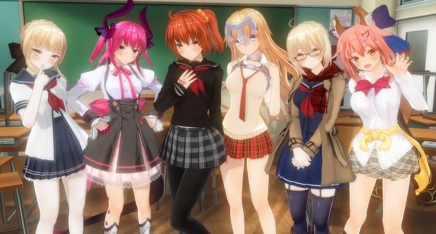 artoria pendragon, fujimaru ritsuka, tamamo, jeanne d'arc, saber alter, and 3 more (fate and 3 more) drawn by sumxsum03