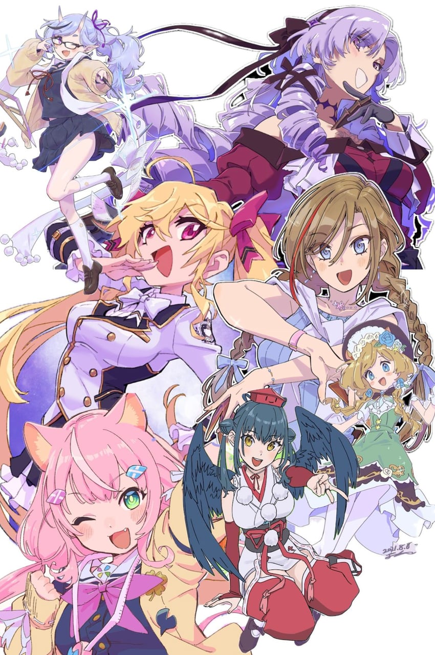 hyakumantenbara salome, takamiya rion, rindou mikoto, yamagami karuta, yang nari, and 2 more (nijisanji) drawn by ontama
