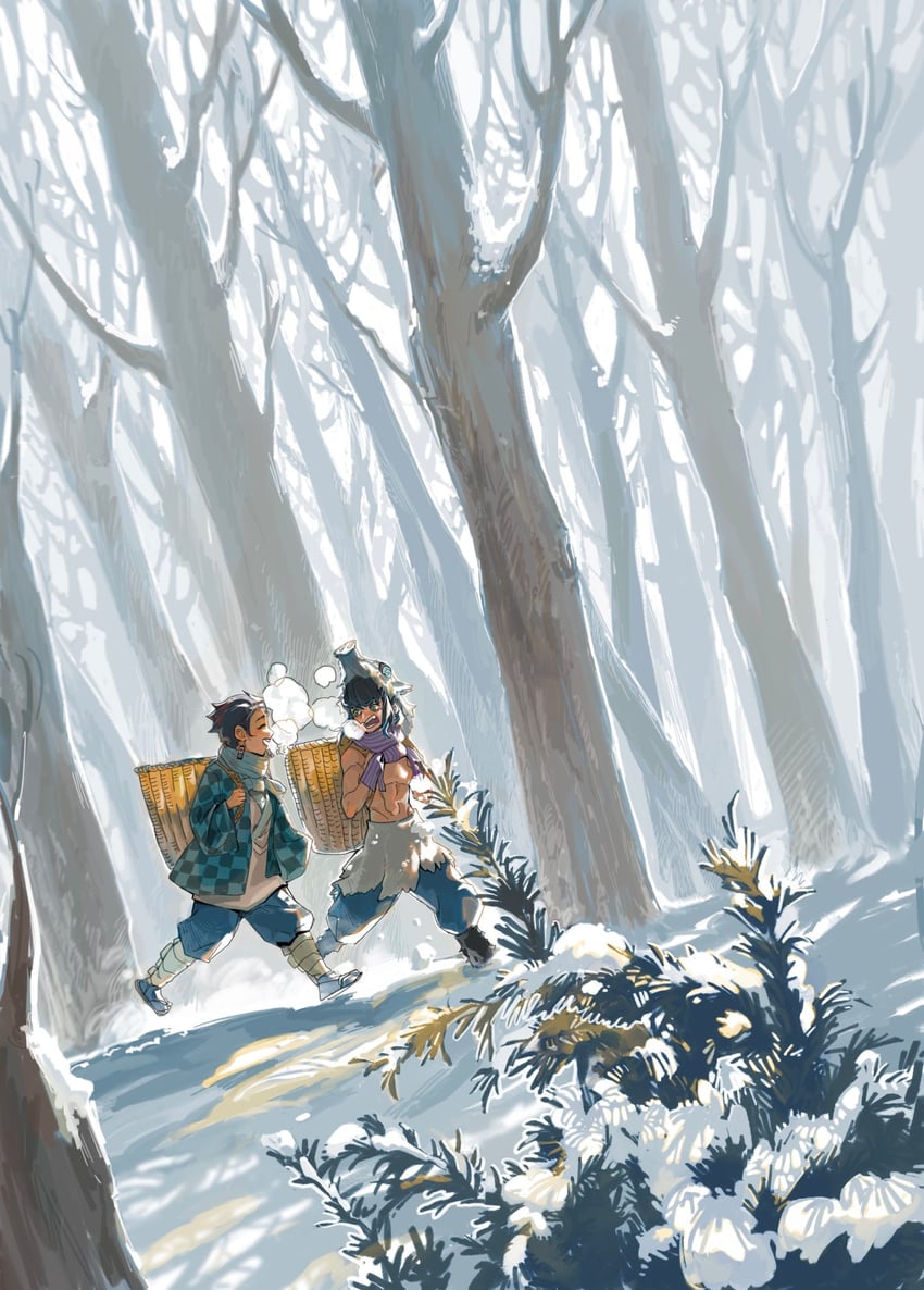 kamado tanjirou and hashibira inosuke (kimetsu no yaiba) drawn by tsuchinoeichi_kuchi