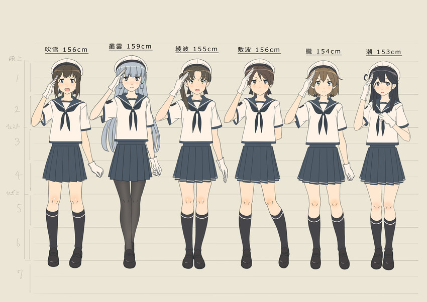fubuki, murakumo, ushio, oboro, shikinami, and 1 more (kantai collection) drawn by key_kun