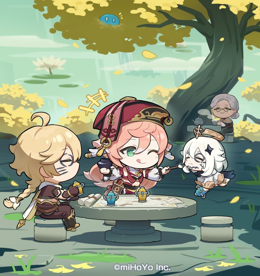 aether, paimon, yanfei, and madame ping (genshin impact)