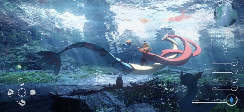 squirtle, milotic, dratini, omanyte, tentacool, and 1 more (pokemon) drawn by asteroid_ill