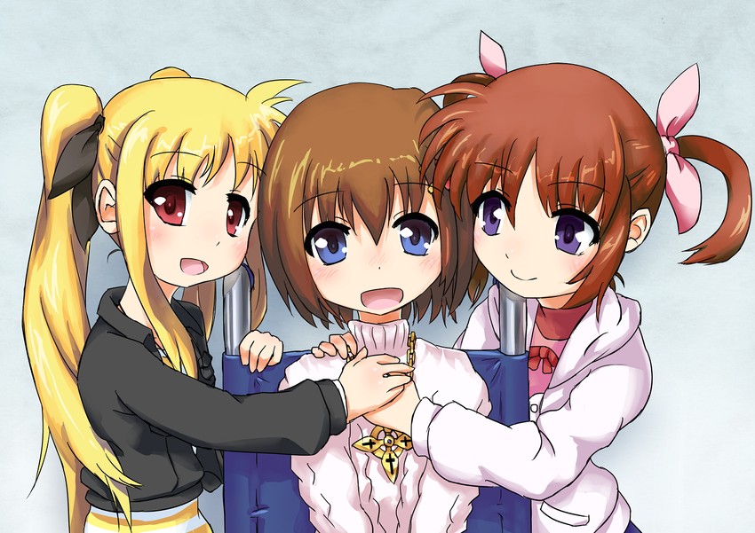 fate testarossa, takamachi nanoha, yagami hayate, and schwertkreuz (lyrical nanoha and 2 more) drawn by requinnoko0v-v0