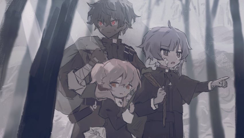 maya elbeth, securett rafe, and belial (happy saint sheol) drawn by raruros