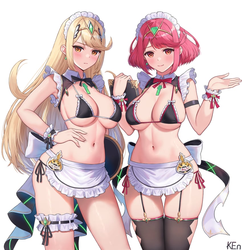 pyra, mythra, and tora (xenoblade chronicles and 1 more) drawn by ken-san