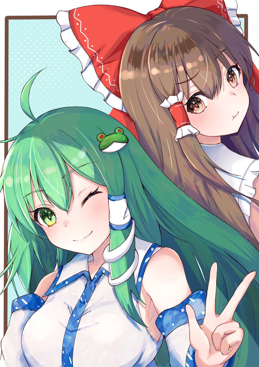 hakurei reimu and kochiya sanae (touhou) drawn by komori_hiki16