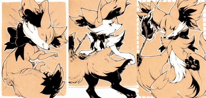 braixen, fennekin, and delphox (pokemon) drawn by mi-eau