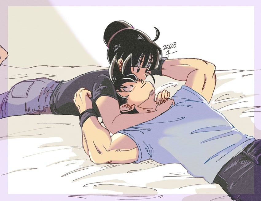 son goku and chi-chi (dragon ball and 1 more) drawn by chi_(cmon_57)
