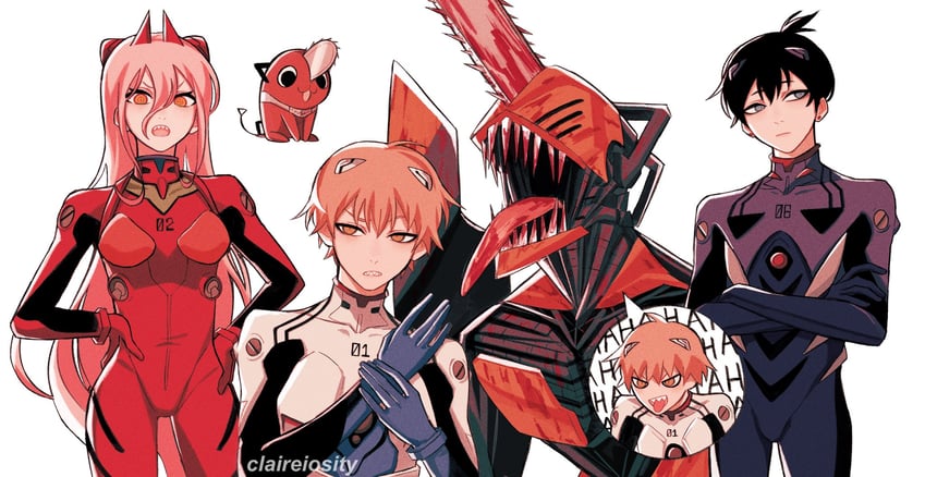 souryuu asuka langley, denji, ikari shinji, nagisa kaworu, hayakawa aki, and 1 more (neon genesis evangelion and 1 more) drawn by claireiosity