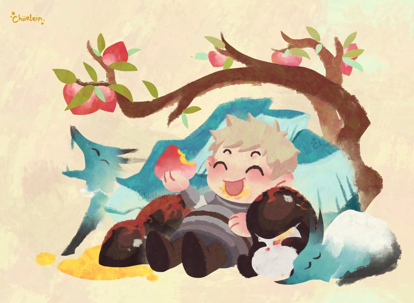 laios touden, bitey, and angry (arknights and 1 more) drawn by chii_(chiielein)