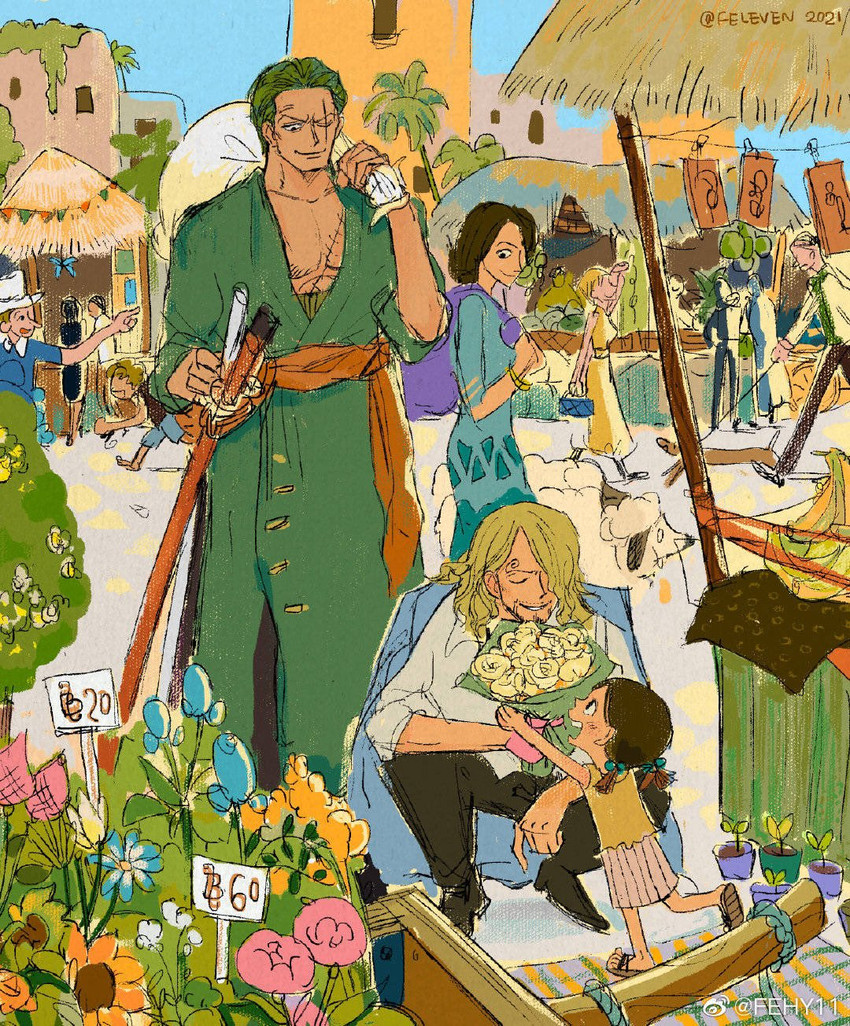 roronoa zoro and sanji (one piece) drawn by feleven