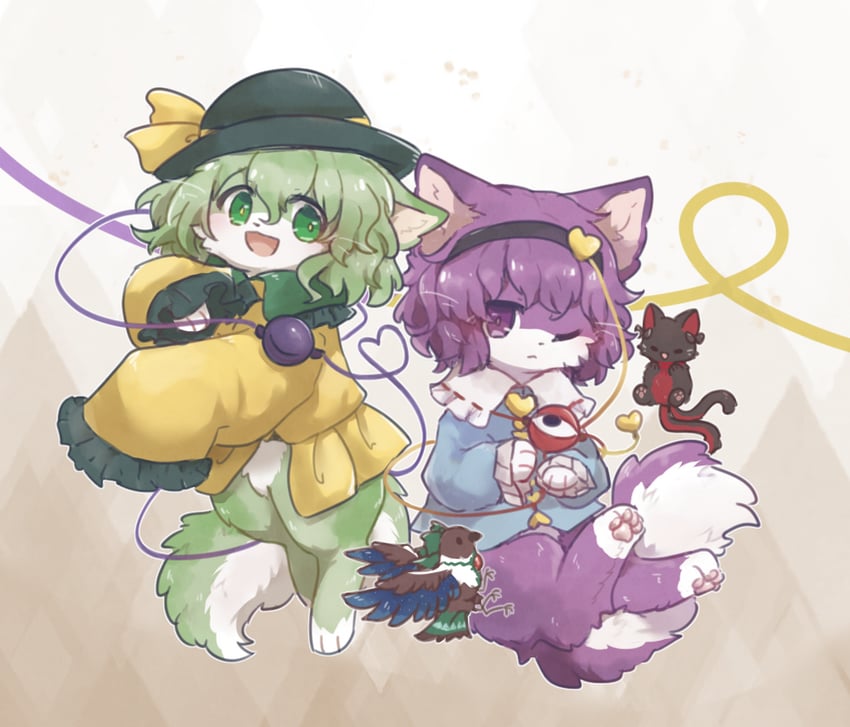 komeiji koishi, komeiji satori, kaenbyou rin, and reiuji utsuho (touhou) drawn by haneko0216