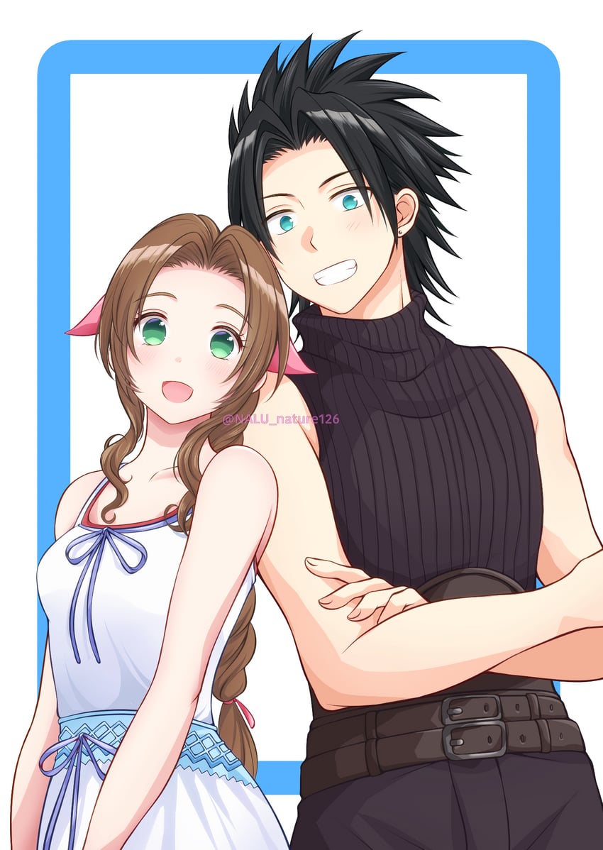 aerith gainsborough and zack fair (final fantasy and 3 more) drawn by nalu