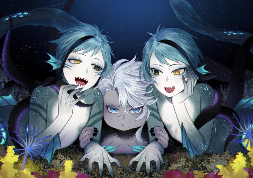floyd leech, jade leech, and azul ashengrotto (twisted wonderland) drawn by sindri