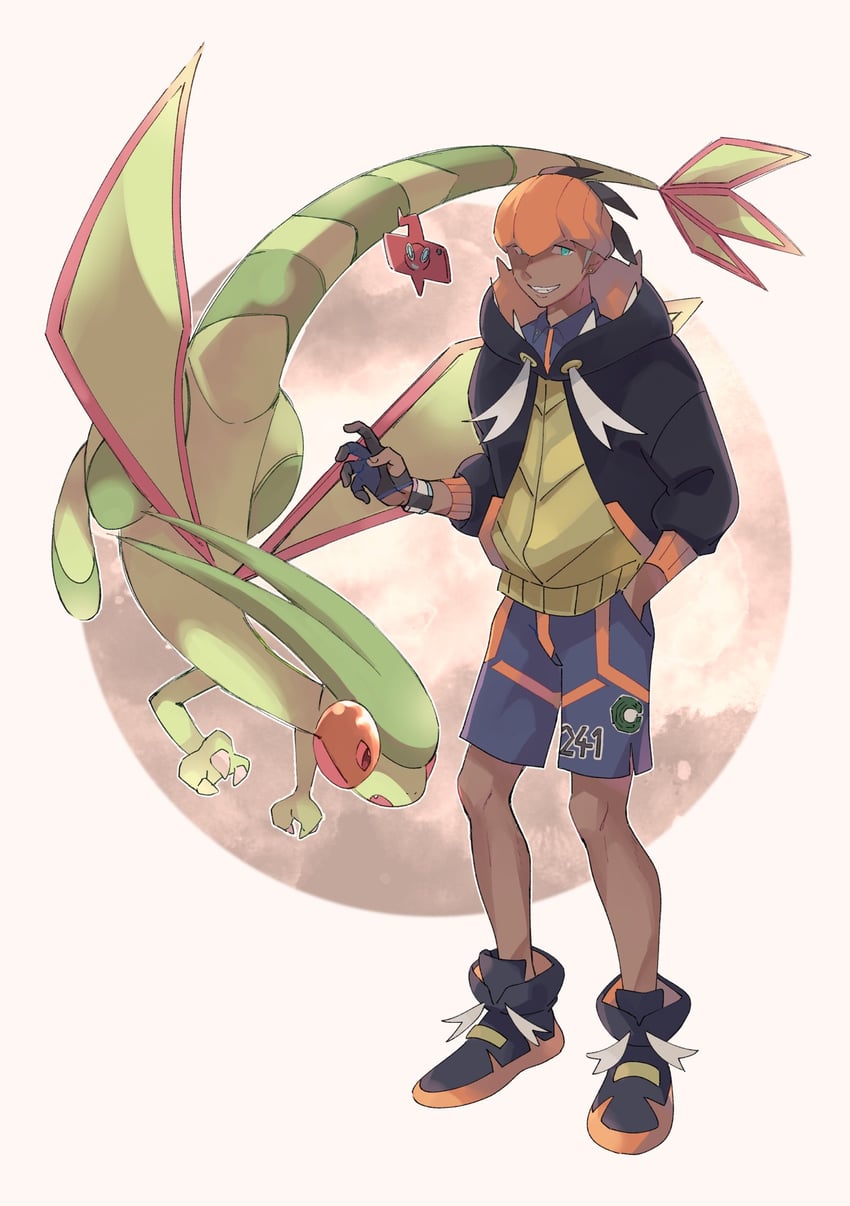 raihan, rotom, rotom phone, and flygon (pokemon and 1 more) drawn by oniwa