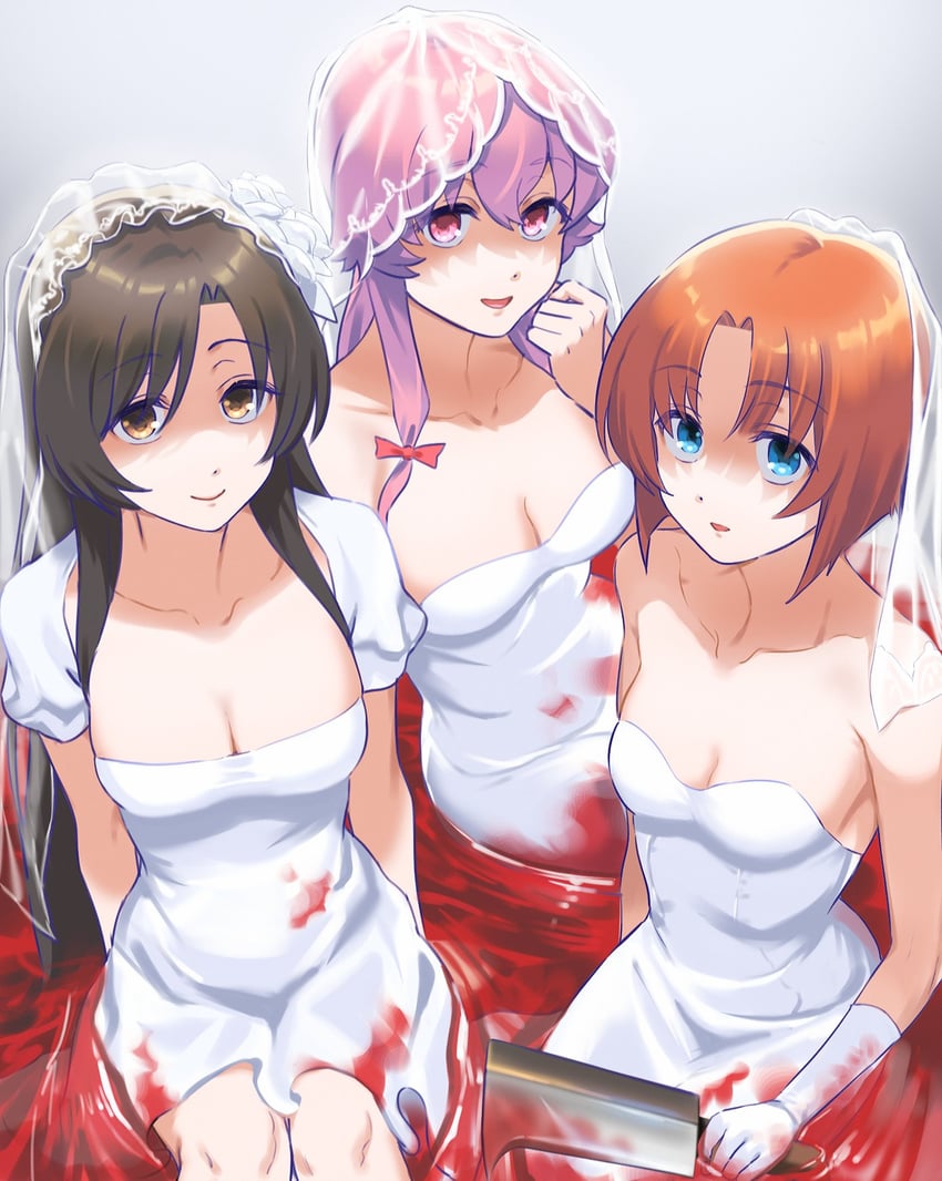 ryuuguu rena, gasai yuno, and katsura kotonoha (higurashi no naku koro ni and 2 more) drawn by qopqop