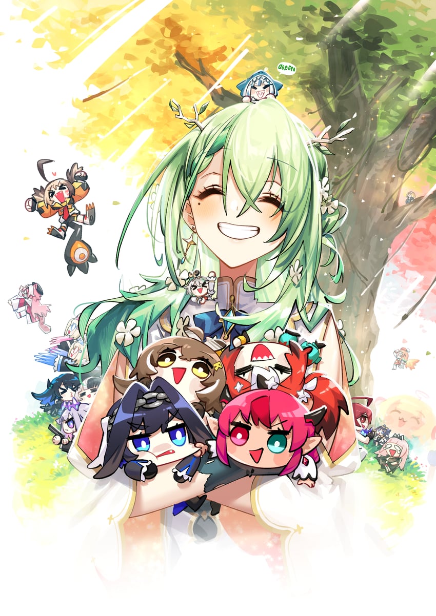 gawr gura, mori calliope, ninomae ina'nis, ouro kronii, nanashi mumei, and 15 more (hololive and 1 more) drawn by adarin
