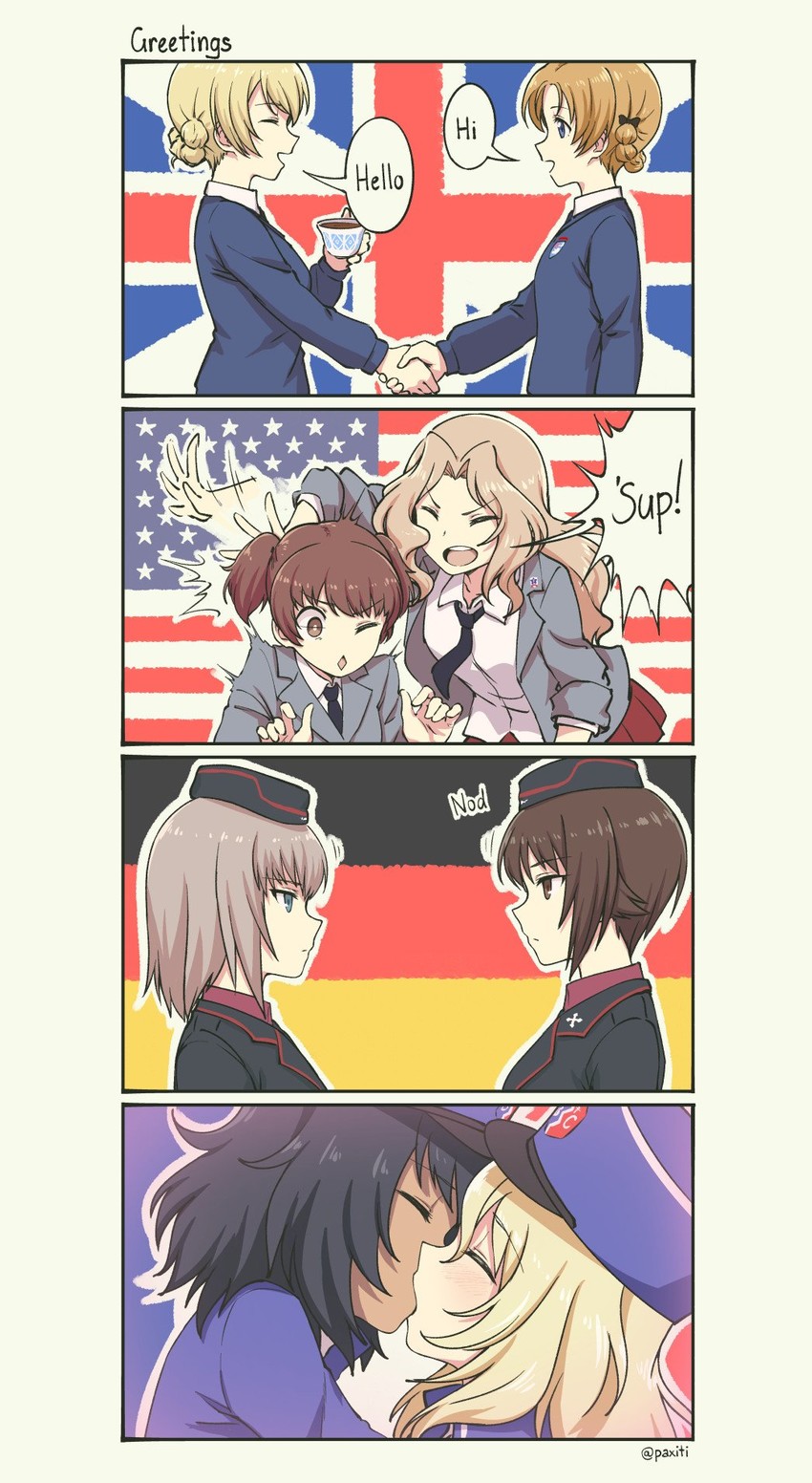 darjeeling, nishizumi maho, itsumi erika, kay, orange pekoe, and 3 more (girls und panzer and 1 more) drawn by pas_(paxiti)