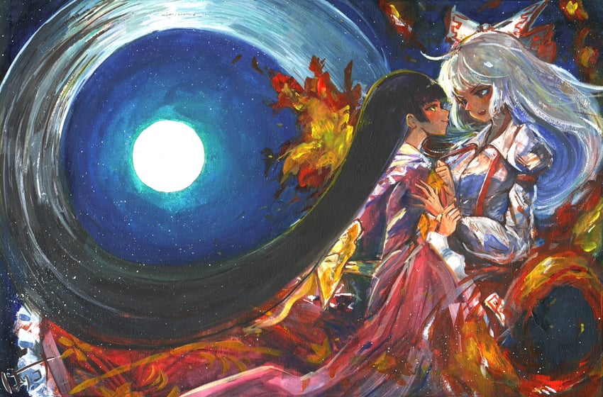 fujiwara no mokou and houraisan kaguya (touhou) drawn by harikona