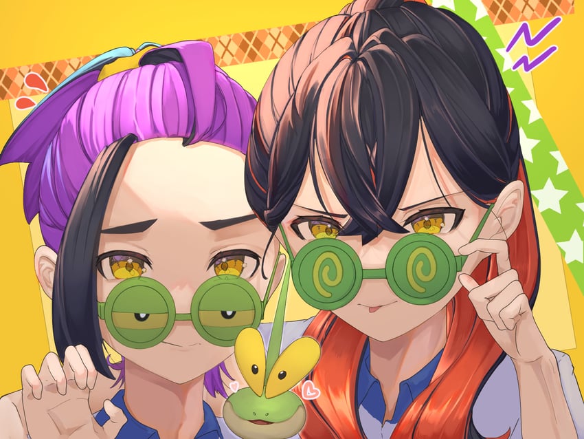 kieran, carmine, and dipplin (pokemon and 1 more) drawn by tonbo_(tonbo63194)
