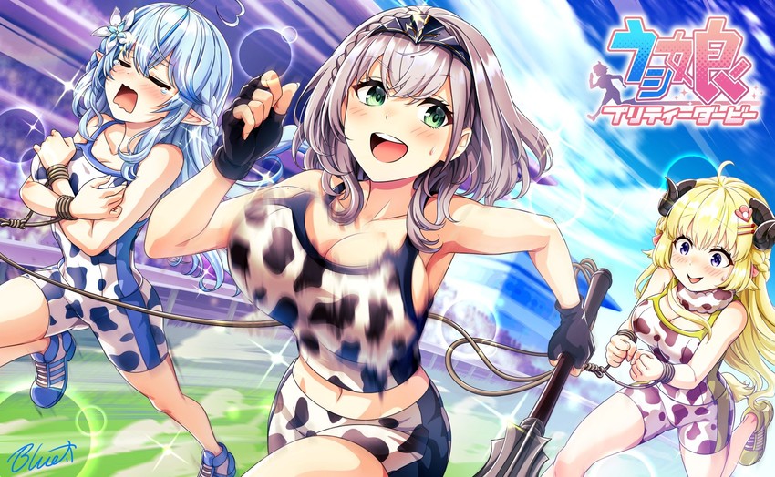 shirogane noel, yukihana lamy, and tsunomaki watame (hololive and 1 more) drawn by buru-dai