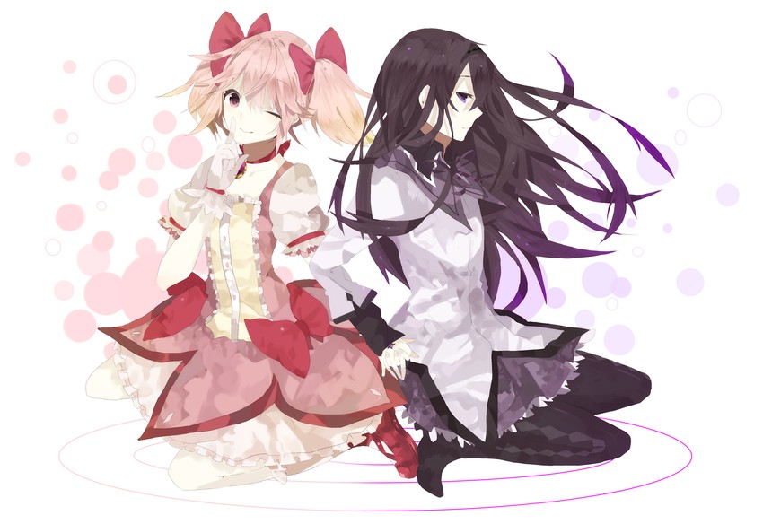 akemi homura and kaname madoka (mahou shoujo madoka magica) drawn by ramiji