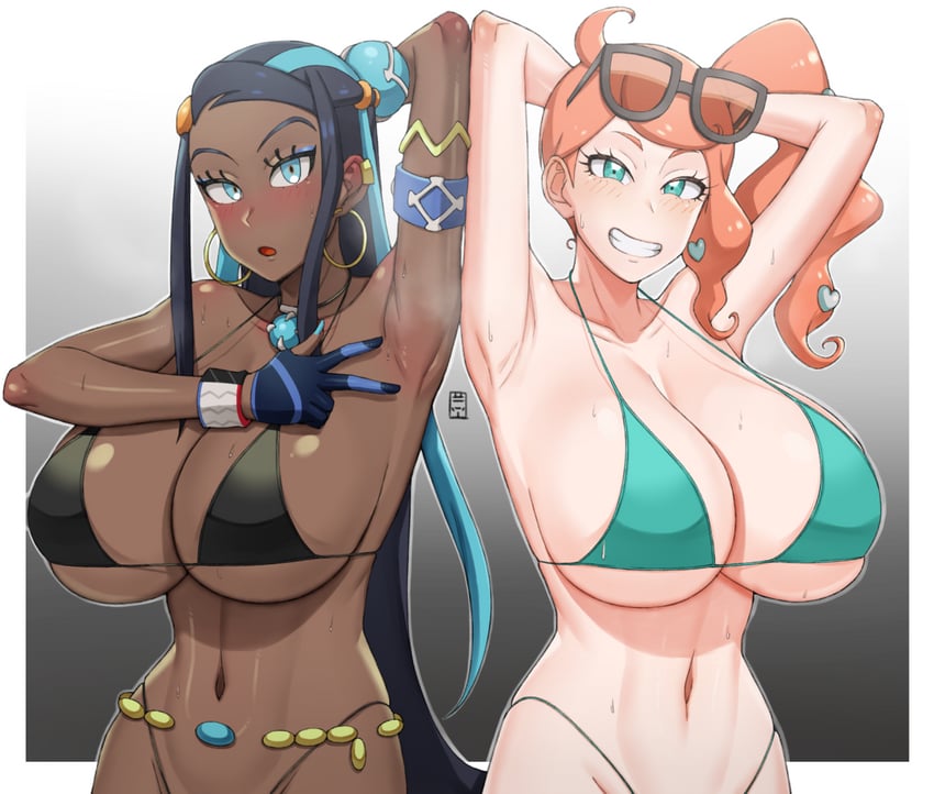 nessa and sonia (pokemon and 1 more) drawn by handplug