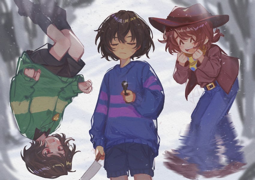 frisk, chara, and clover (undertale and 1 more) drawn by 0601fuyu