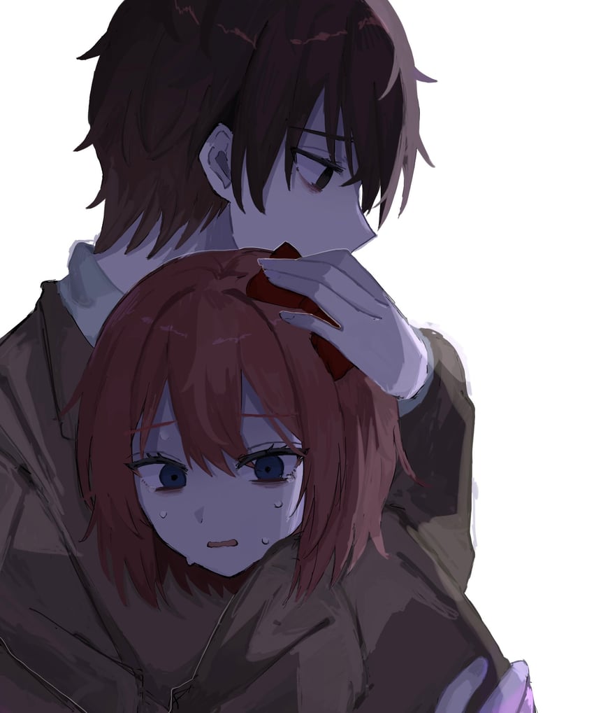sayori and protagonist (doki doki literature club) drawn by yuruha_(yuruha_cat)